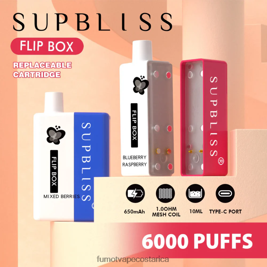 Fumot Vape Sabores - Fumot Supbliss Flip kit de vapeo reemplazable box 6000 - 10ml (1 pieza) P8Z6F6333 uva cereza