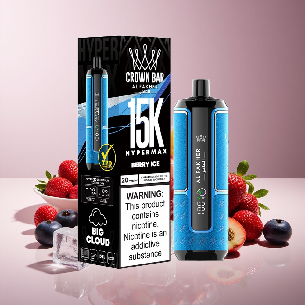 Al Fakher Crown Bar 15K Hipermax Desechable Baya Helada