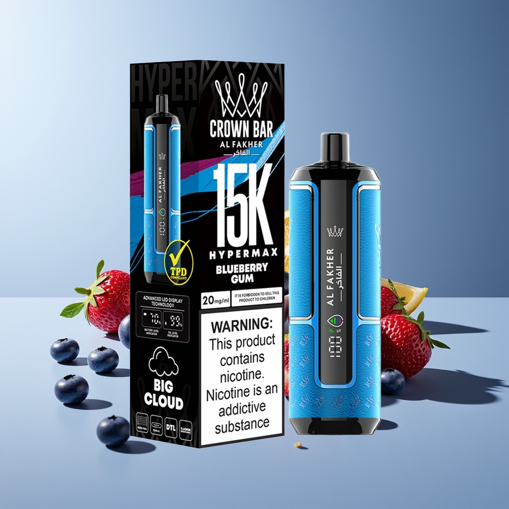 Al Fakher Crown Bar 15K Hipermax Desechable Chicle de Arándano