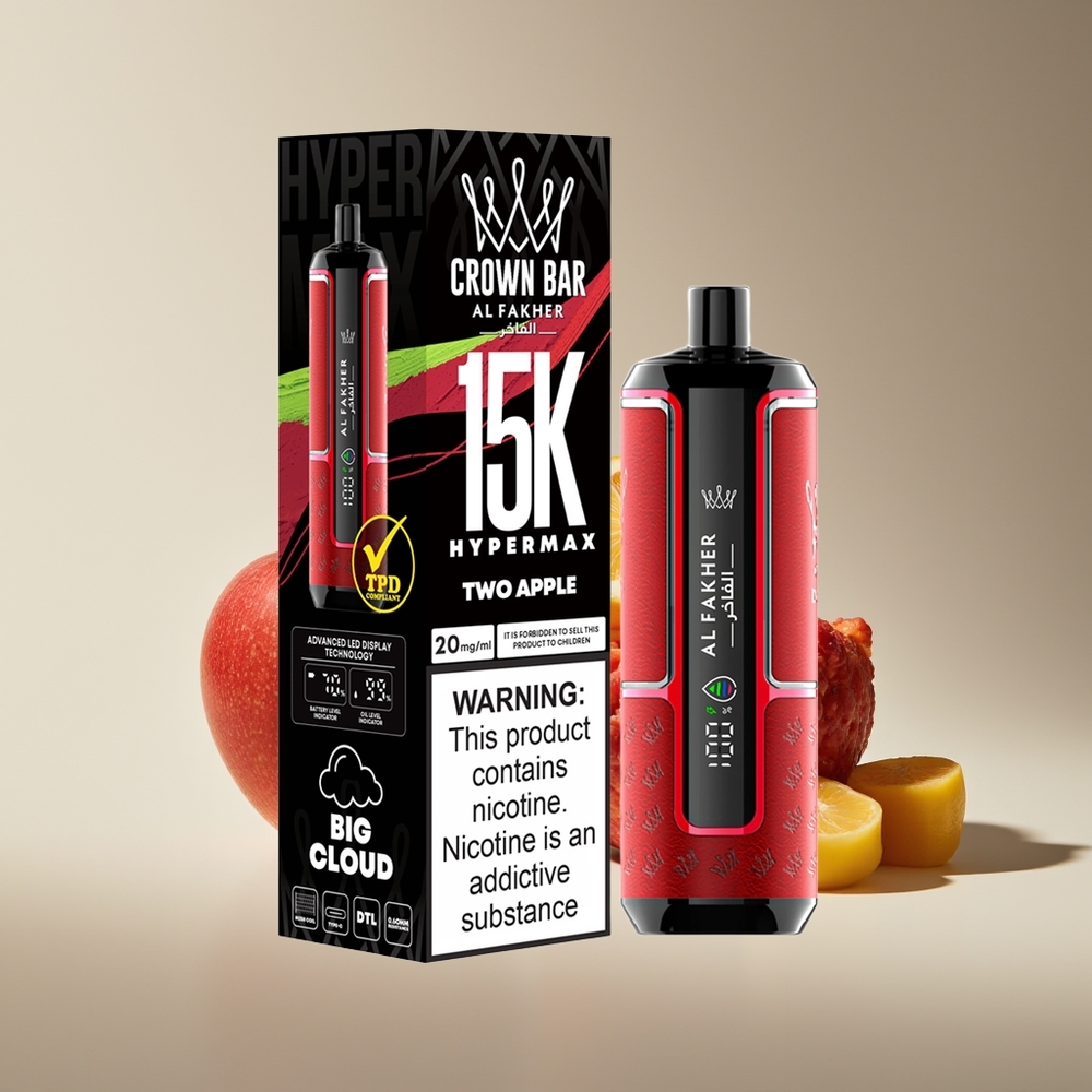Al Fakher Crown Bar 15K Hipermax Desechable Dos Manzanas