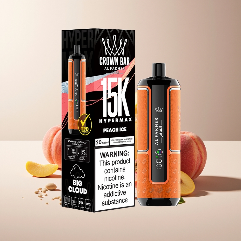 Al Fakher Crown Bar 15K Hipermax Desechable Melocotón Hielo