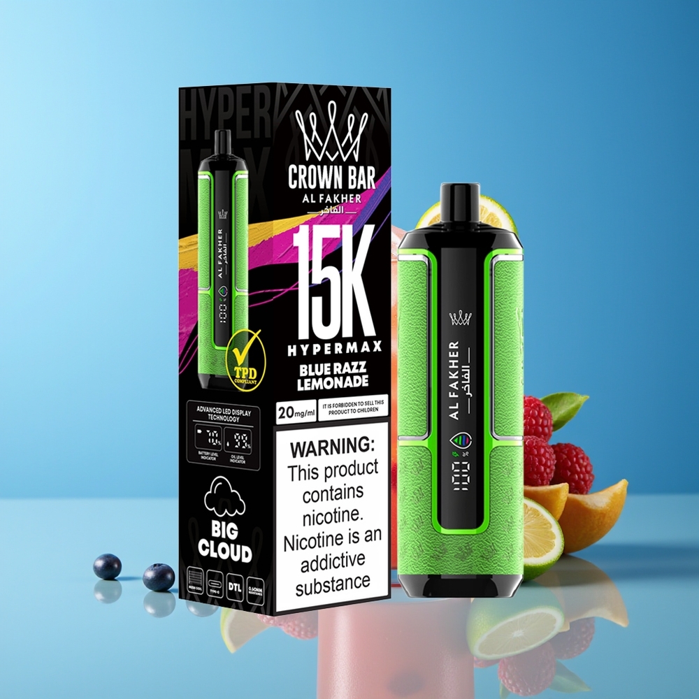 Al Fakher Crown Bar 15K Hipermax Desechable Vape Kit Azul Frambuesa Limonada
