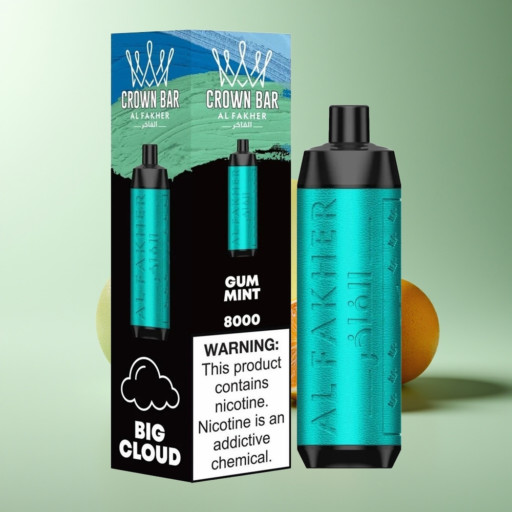 Al Fakher Crown Bar 8000 Cristal Desechable Chicle Menta Batería 600mah USB-C 18ml 5mg 0.6ohm