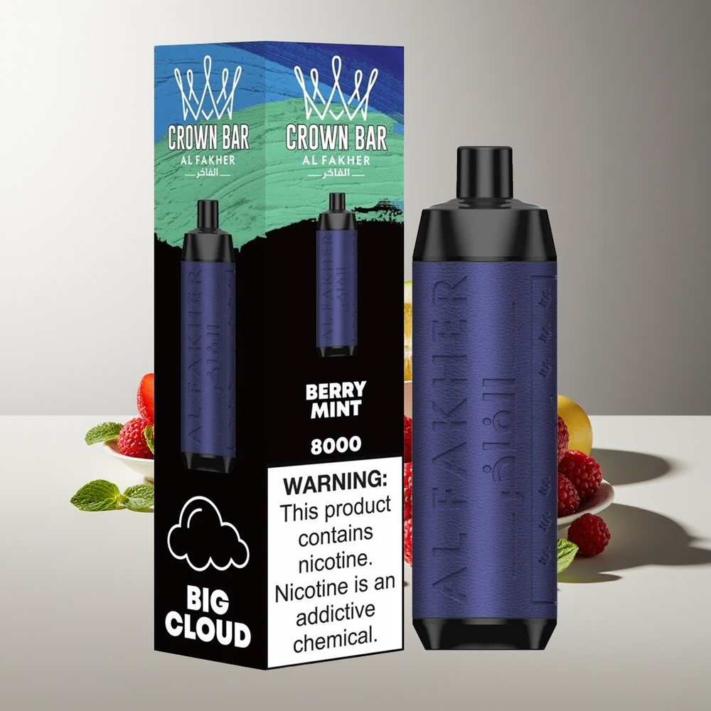 Al Fakher Crown Bar 8000 Cristal Desechable Vape Menta Baya 600mah 18ml 5mg 0.6ohm