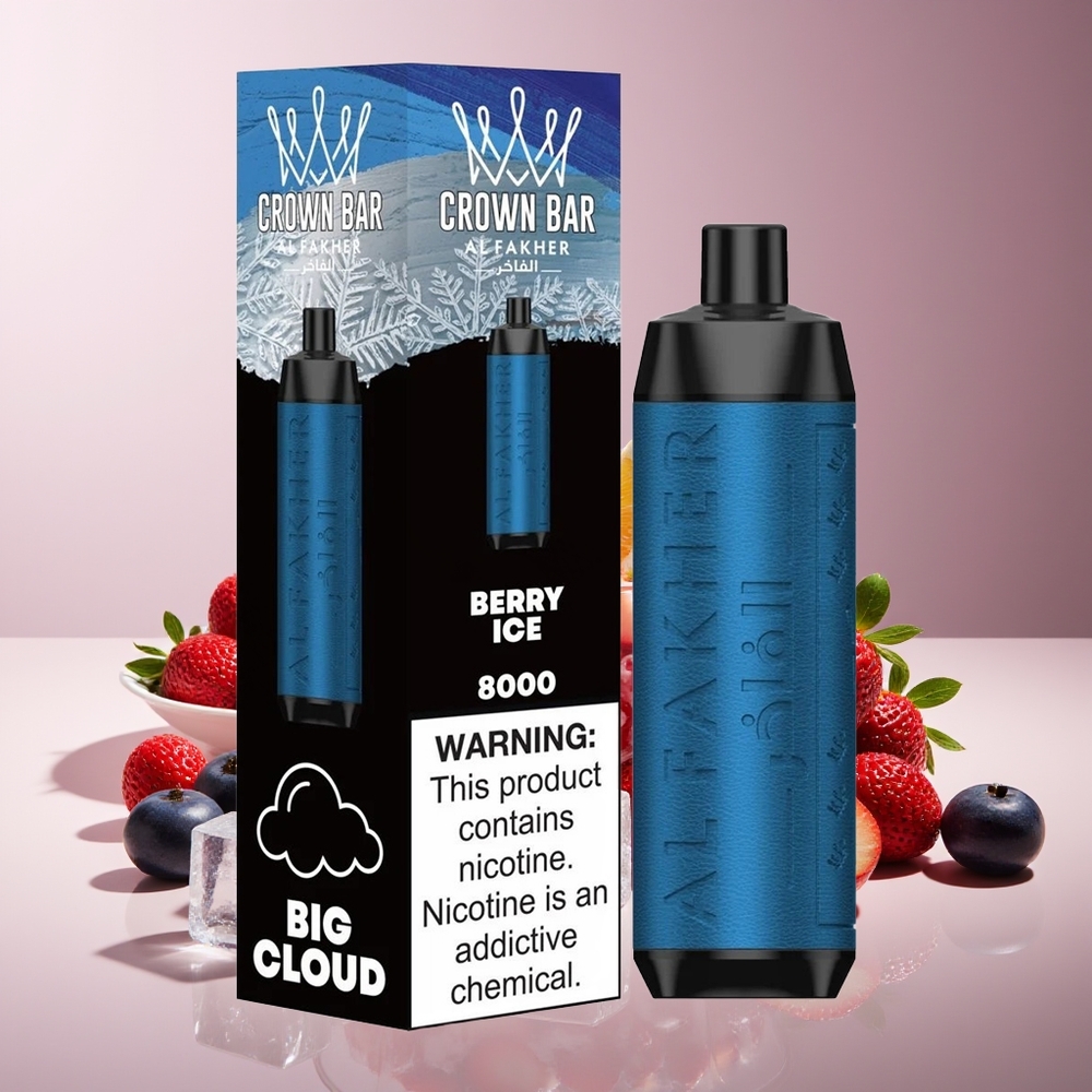 Al Fakher Crown Bar 8000 Cristal Vape Desechable Baya Hielo 600mah USB-C 18ml 5mg 0.6ohm