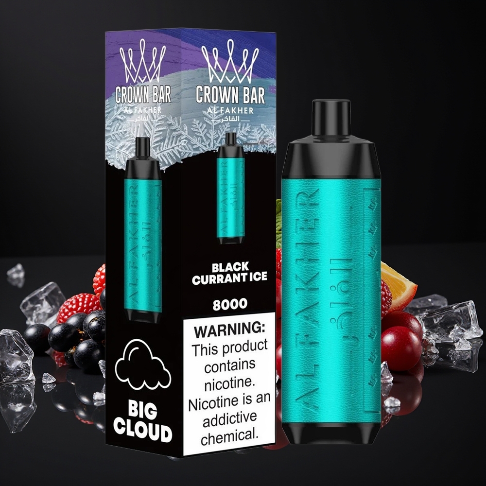 Al Fakher Crown Bar 8000 Cristal Vape Desechable Grosella Negra Hielo 600mah 18ml 5mg 0.6ohm