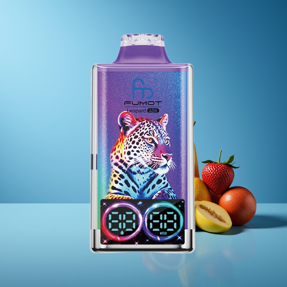 Fumot Leopardo 40K Bocanadas Vape Desechable 5% Nicotina 700mAh Dual Malla Carga Tipo-C Pantalla Digital Sr Azul