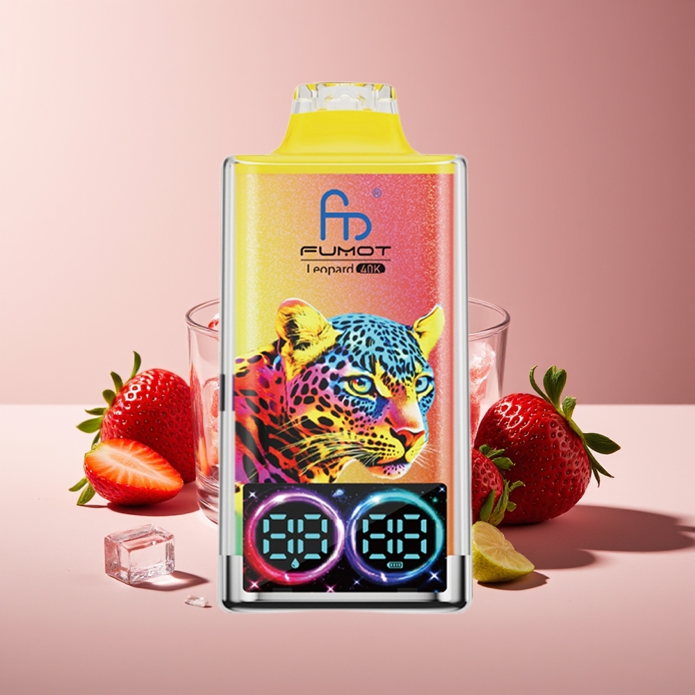 Fumot Leopardo 40K Puffs 0%-5% Nicotina 700mAh Doble Malla Cargador Tipo-C Pantalla Digital Fresa Hielo