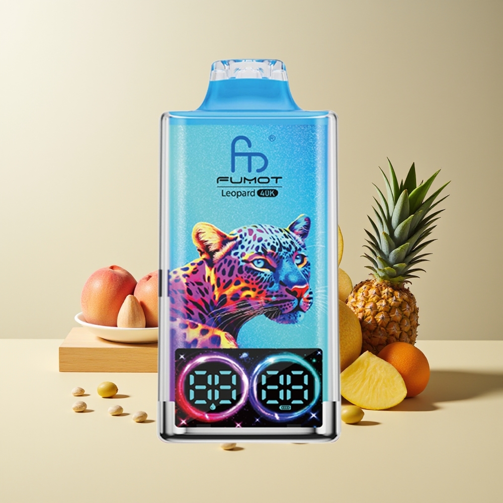 Fumot Leopardo 40K Puffs 0%-5% Nicotina 700mAh Dual Mesh Tipo-C Pantalla Digital Sabor Durazno Mango Piña