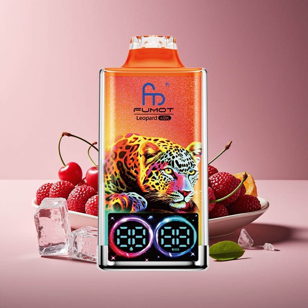 Fumot Leopardo 40K Puffs 0% Nicotina Batería 700mAh Dual Malla Tipo-C Carga Digital Cereza Hielo