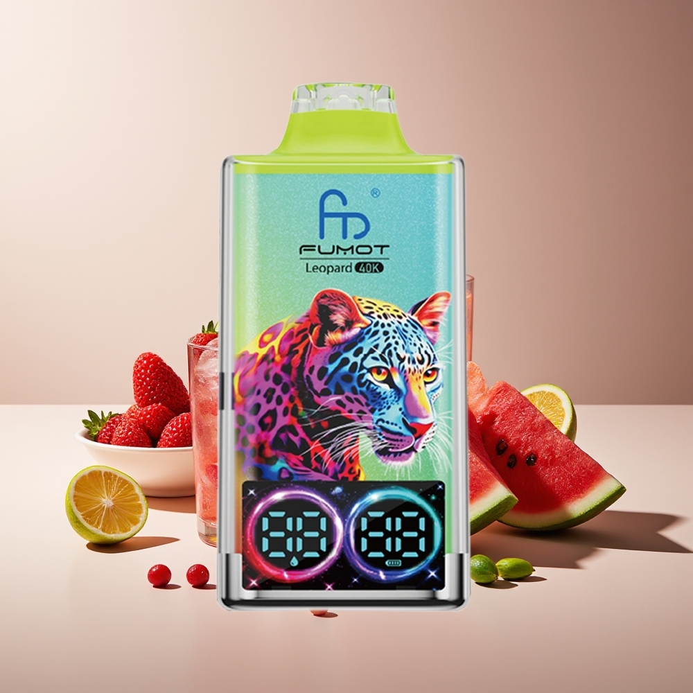 Fumot Leopardo 40K Puffs Dual Mesh 0%-5% Nicotina Tipo-C Carga Digital Tubo Sandía Hielo
