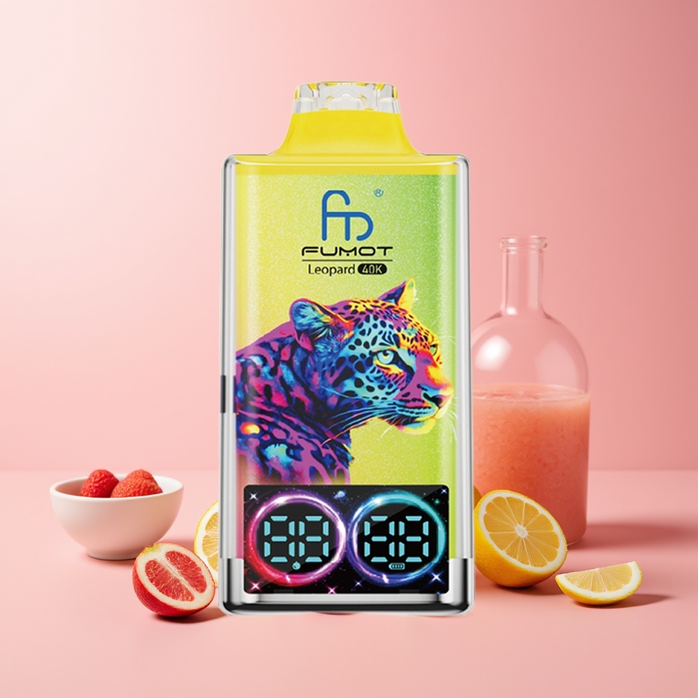 Fumot Leopardo 40K Puffs Sin Nicotina/Carga Tipo-C/Pantalla Digital Sabor Limonada Rosa