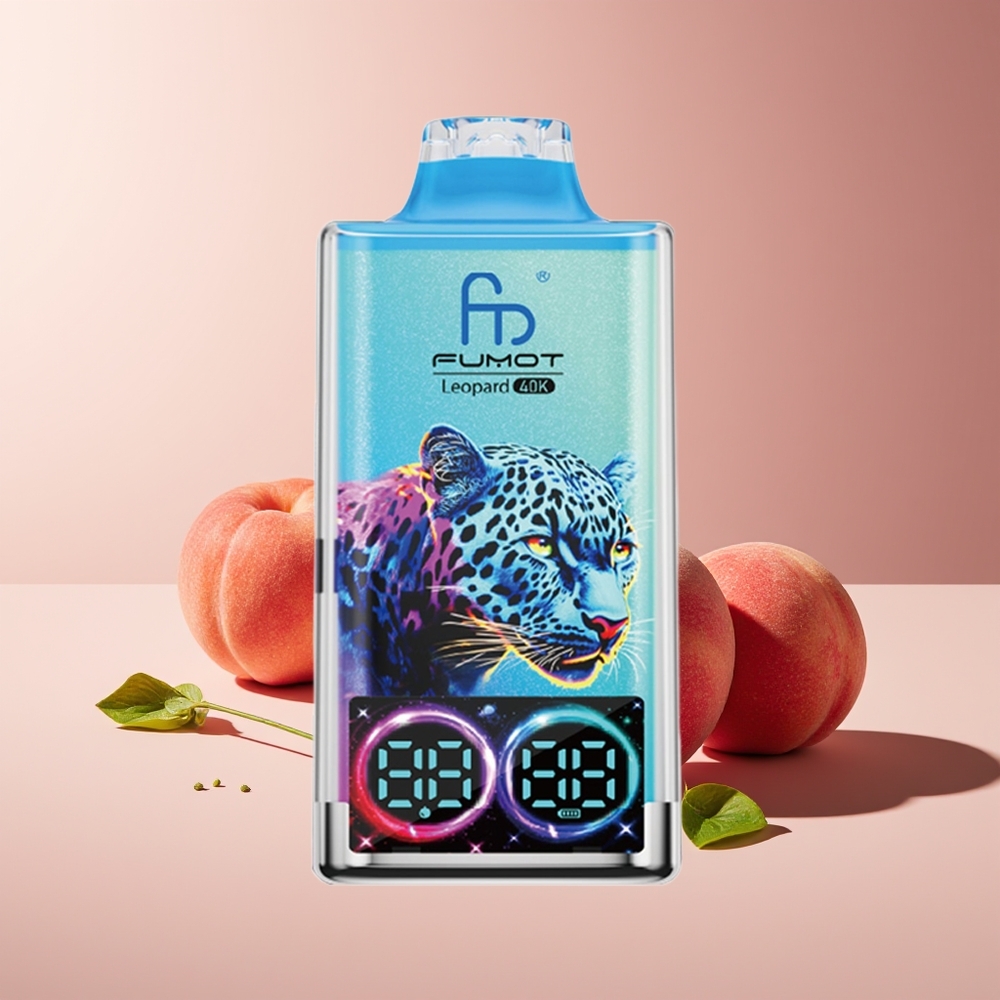 Fumot Leopardo 40K Puffs Vape Desechable Durazno Baya 0%-5% Nicotina 700mAh Dual Mesh Tipo-C Pantalla Digital