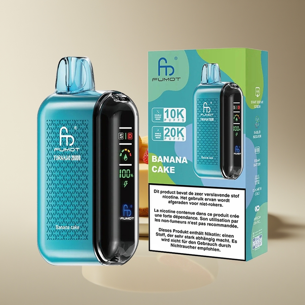 Fumot Tornado 20000 Caladas Doble Malla 20ml Pantalla Inteligente Tarta de Plátano