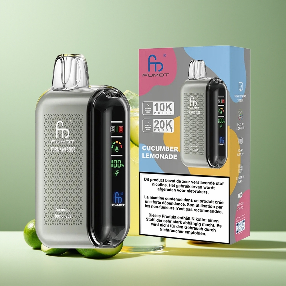 Fumot Tornado 20000 Caladas Dual Malla 20ml Batería Recargable Pepino Limonada