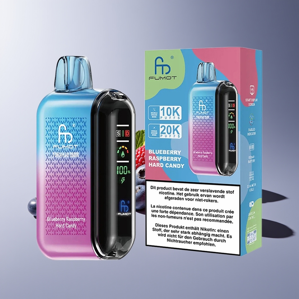 Fumot Tornado 20000 Puffs Dual Mesh 20ml Arándano Frambuesa Caramelo Duro