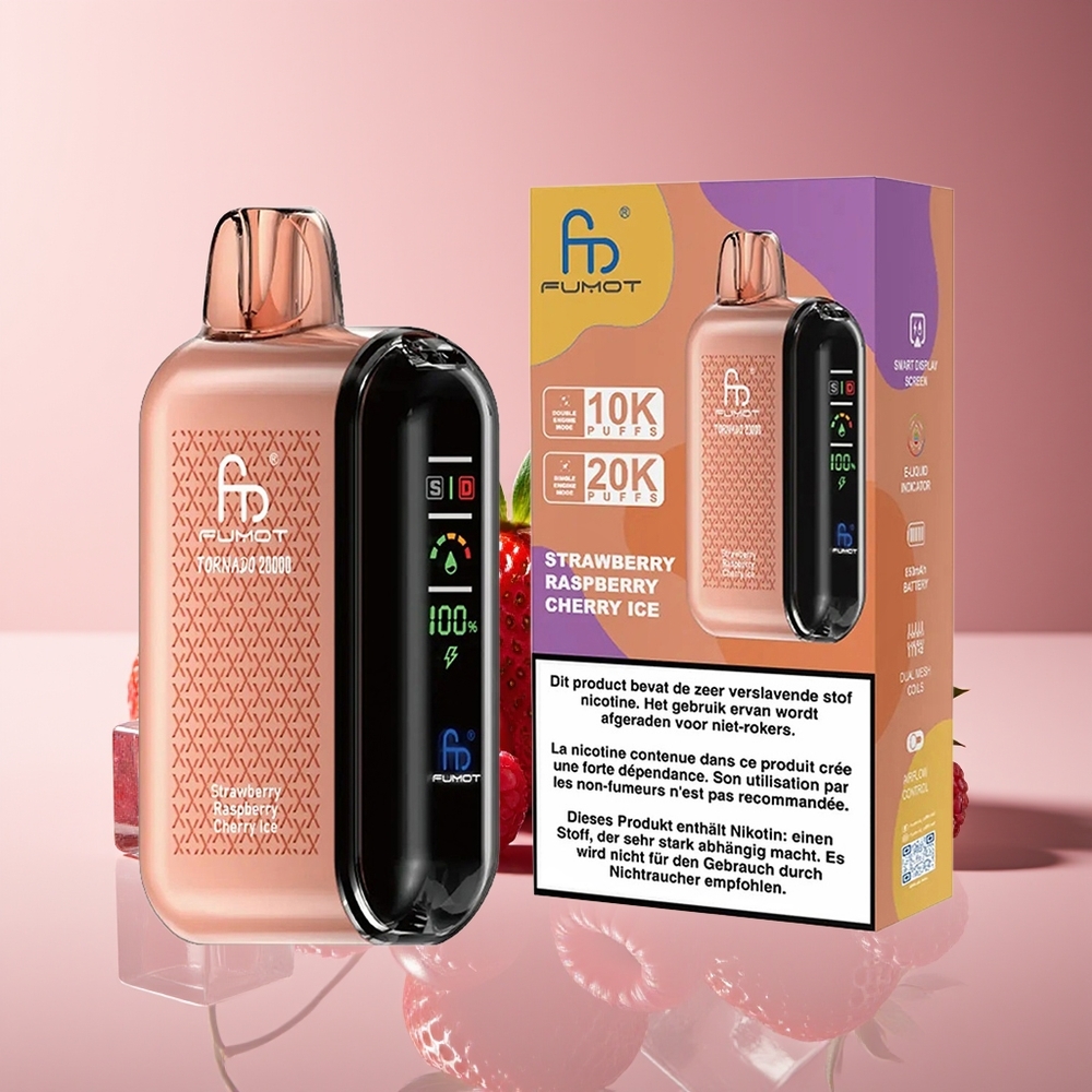 Fumot Tornado 20000 Puffs Dual Mesh 20ml Fresa Frambuesa Cereza Hielo