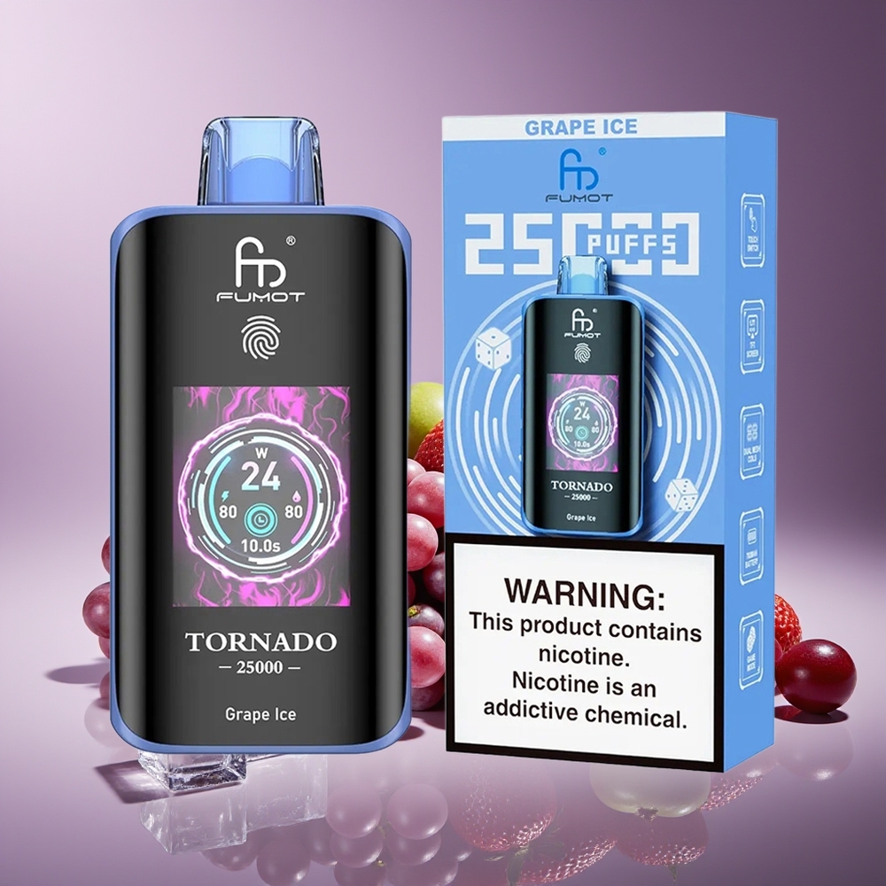 Fumot Tornado 25000 Chupadas Pantalla HD Batería Recargable 700mAh Hielo Uva