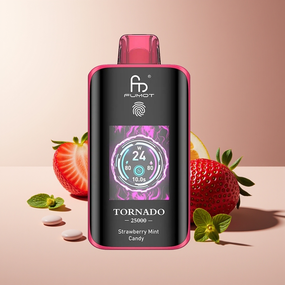 Fumot Tornado 25000 Puffs HD Pantalla Batería Recargable 700mAh Tipo-C Fresa Menta Caramelo