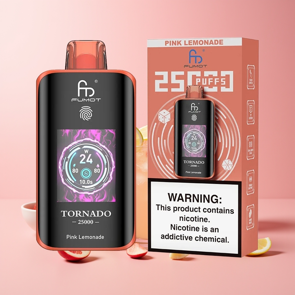 Fumot Tornado 25000 Puffs Pantalla HD Batería 700mAh Recargable 20ml E-líquido Limonada Rosa