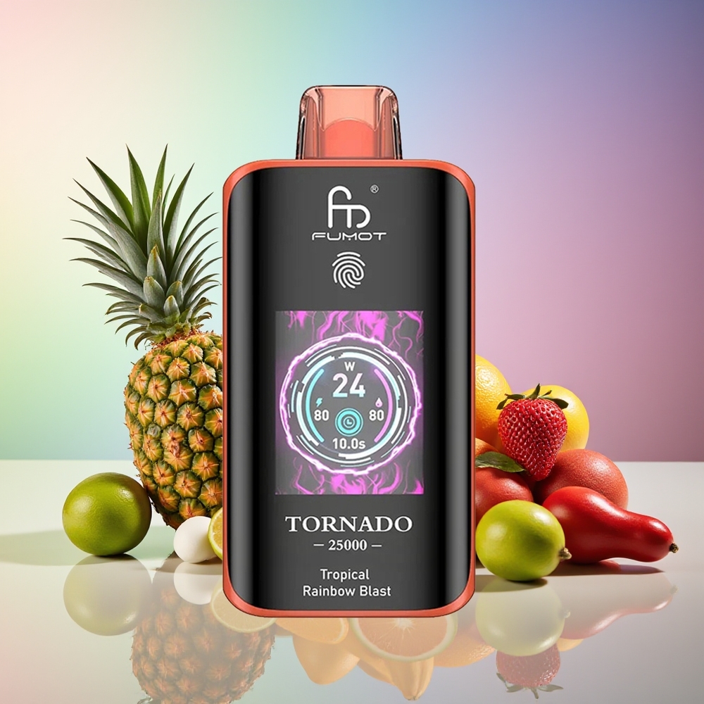Fumot Tornado 25000 Puffs Pantalla HD Batería 700mAh Recargable Carga Tipo-C Arcoíris Tropical