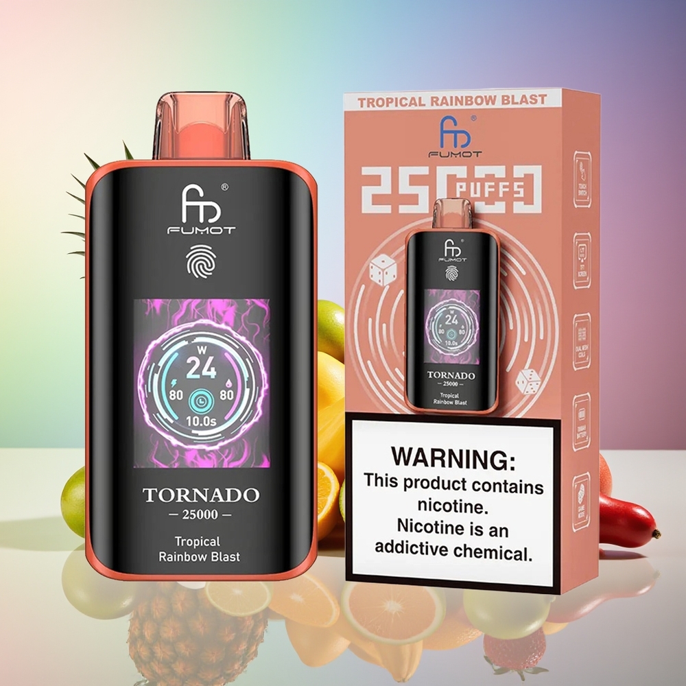 Fumot Tornado 25000 Puffs Pantalla HD Batería 700mAh Recargable Carga Tipo-C Arcoíris Tropical