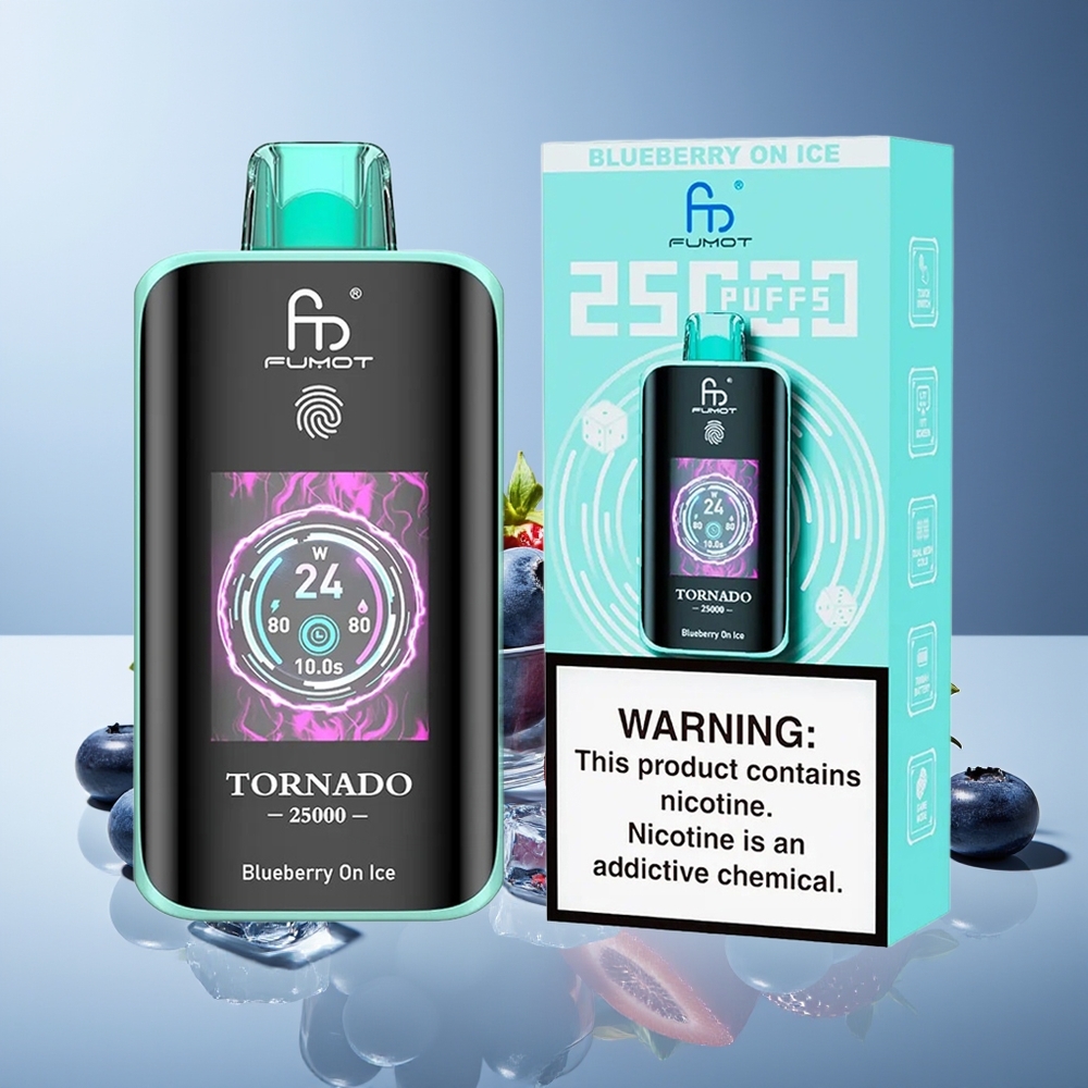 Fumot Tornado 25000 Puffs Pantalla HD Batería Recargable 700mAh Arándano Azul en Hielo