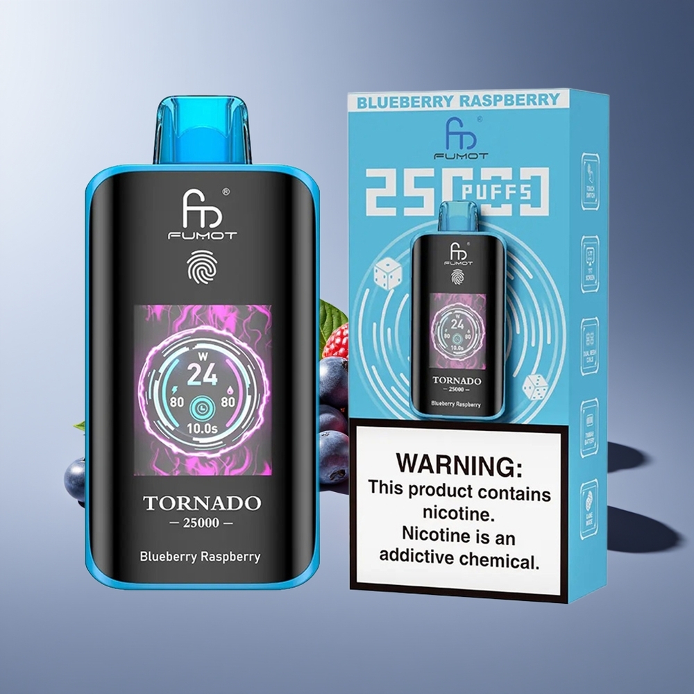 Fumot Tornado 25000 Puffs Pantalla HD Batería Recargable 700mAh Arándano Frambuesa