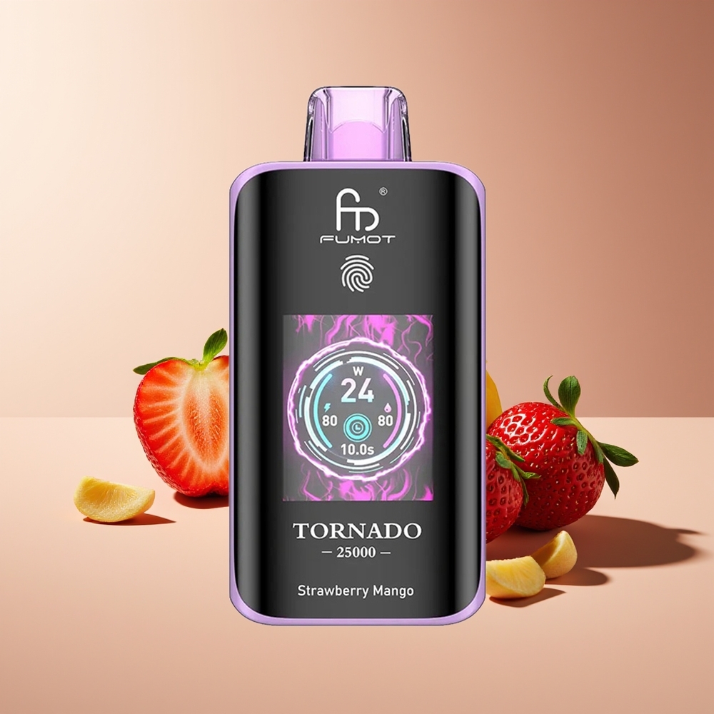 Fumot Tornado 25000 Puffs Pantalla HD Batería Recargable 700mAh Fresa Mango