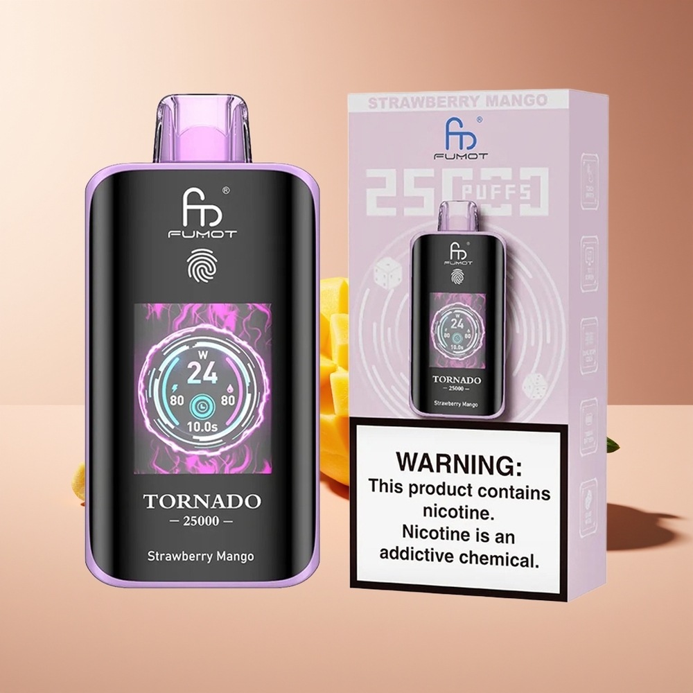 Fumot Tornado 25000 Puffs Pantalla HD Batería Recargable 700mAh Fresa Mango
