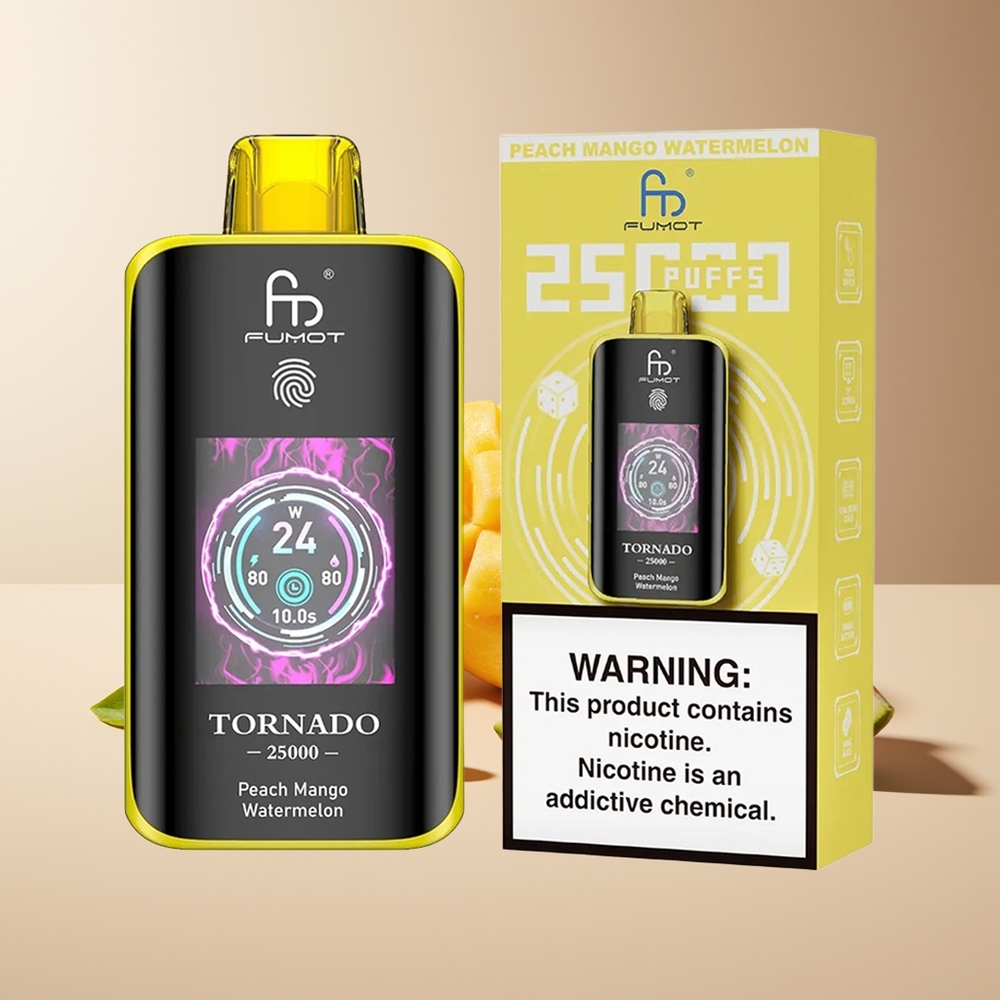 Fumot Tornado 25000 Puffs Pantalla HD Batería Recargable 700mAh Melocotón Mango Sandía