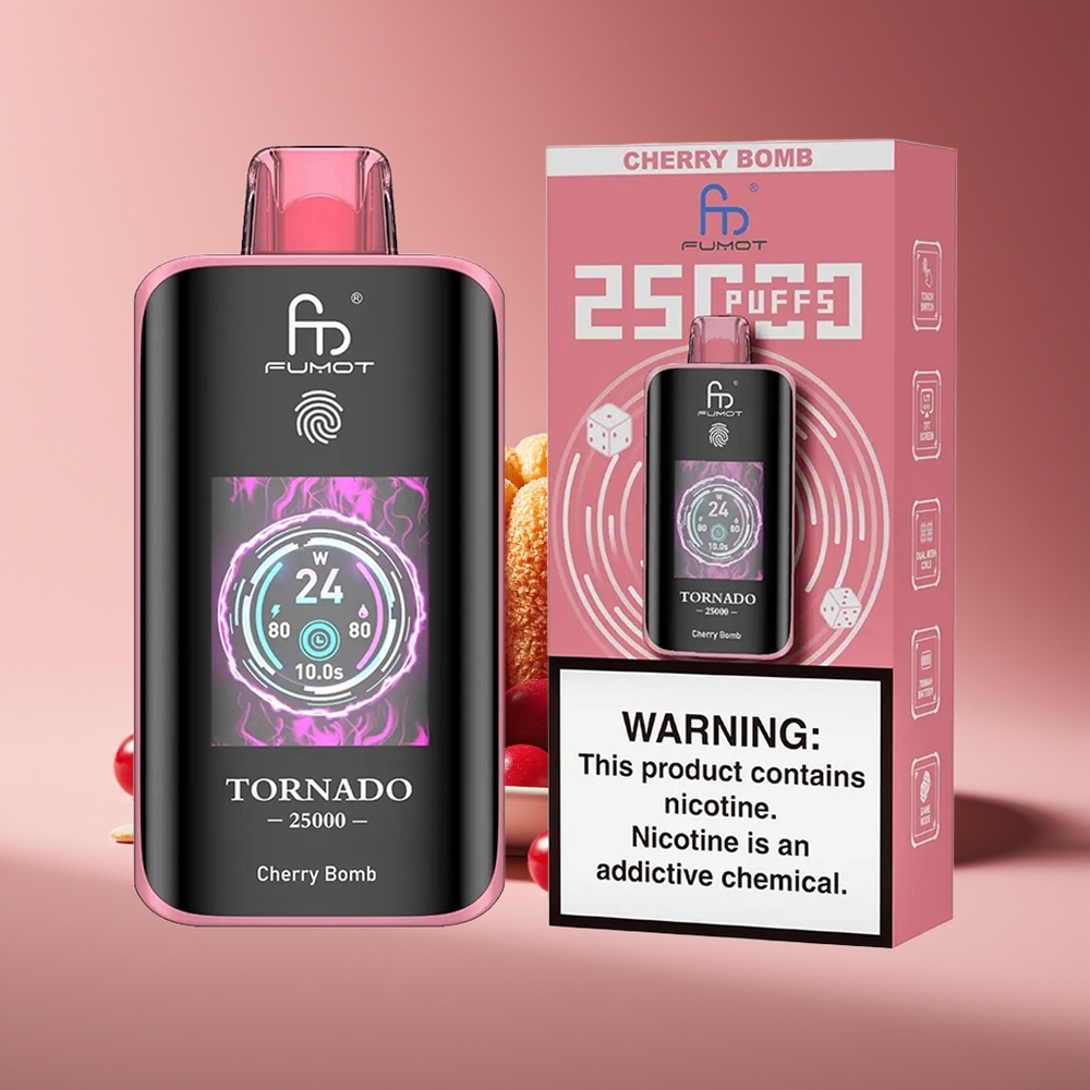 Fumot Tornado 25000 Puffs Pantalla HD Batería Recargable 700mAh Tipo-C Bomba de Cereza