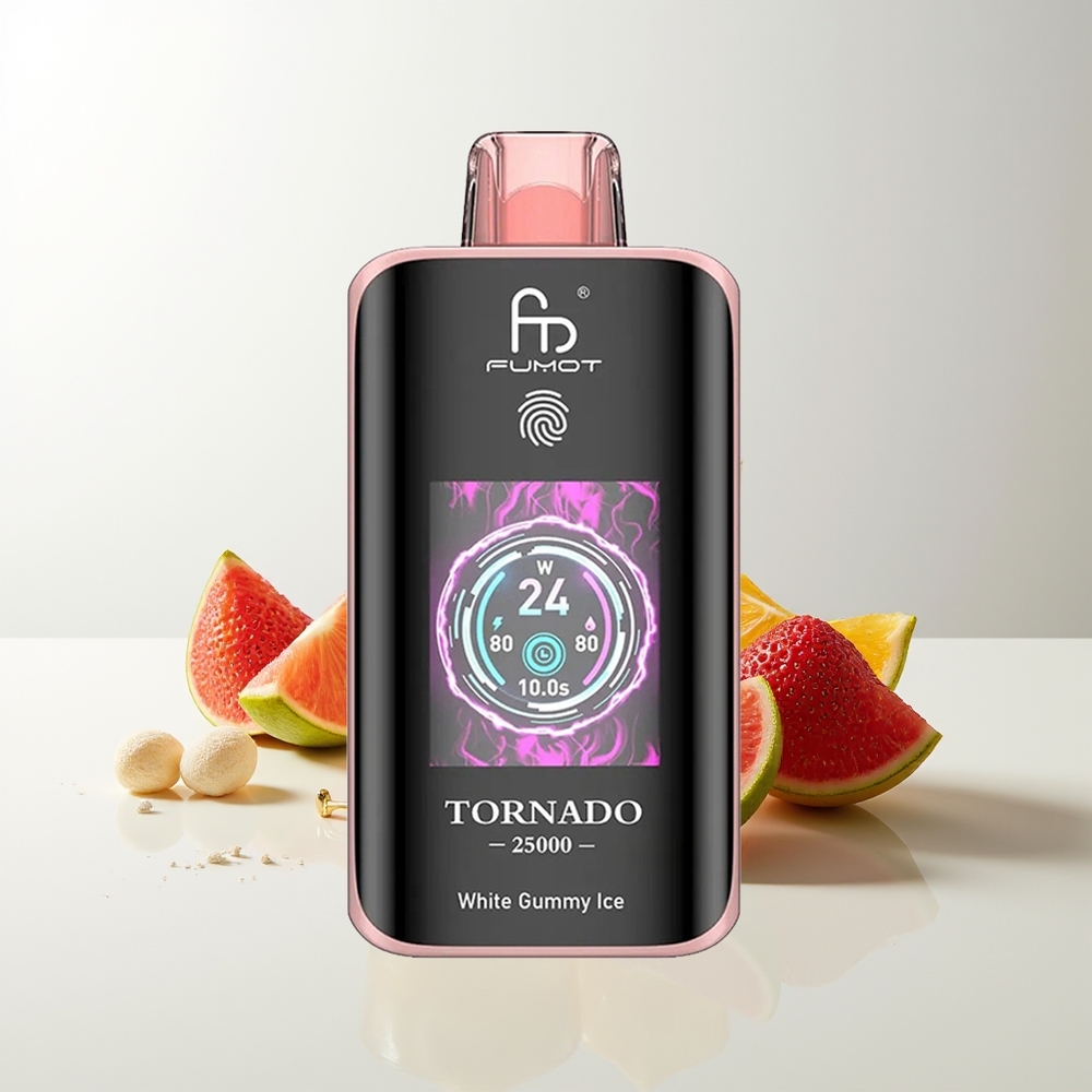 Fumot Tornado 25000 Puffs Pantalla HD Batería Recargable 700mAh Tipo-C Gominola Blanca Helada