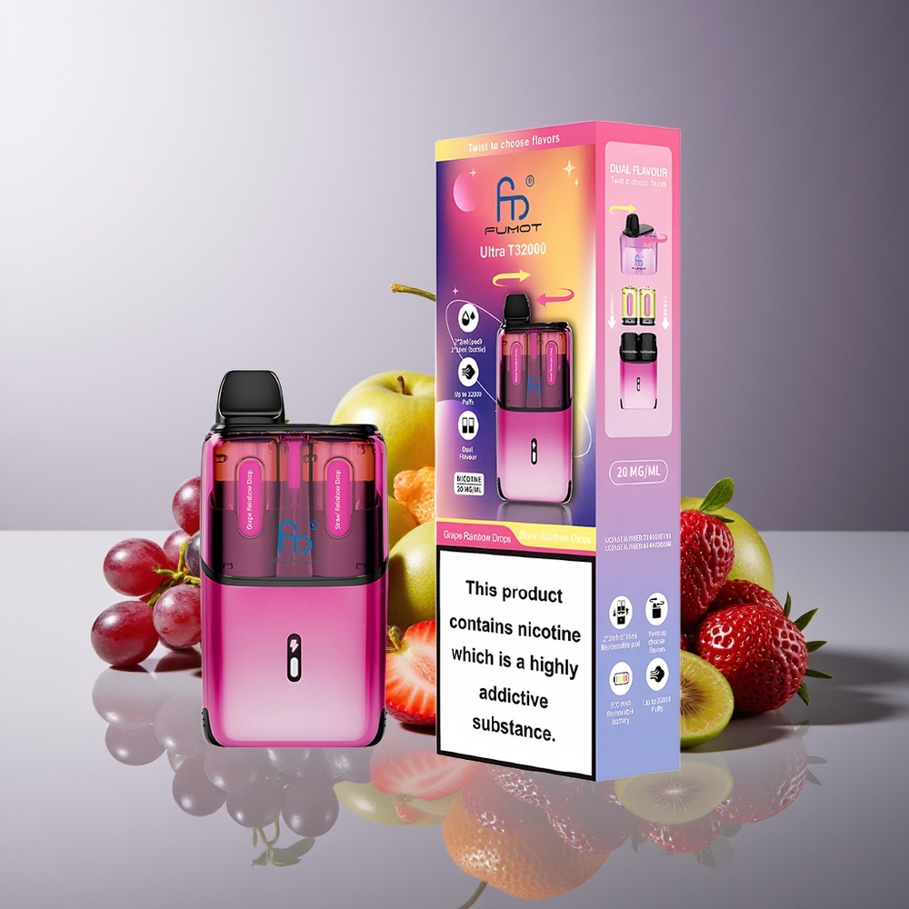 Fumot Ultra T32000 32000 Bocanadas Carga Rápida Type-C y Bobina de Malla Avanzada Uvas Arcoíris - Fresas Arcoíris