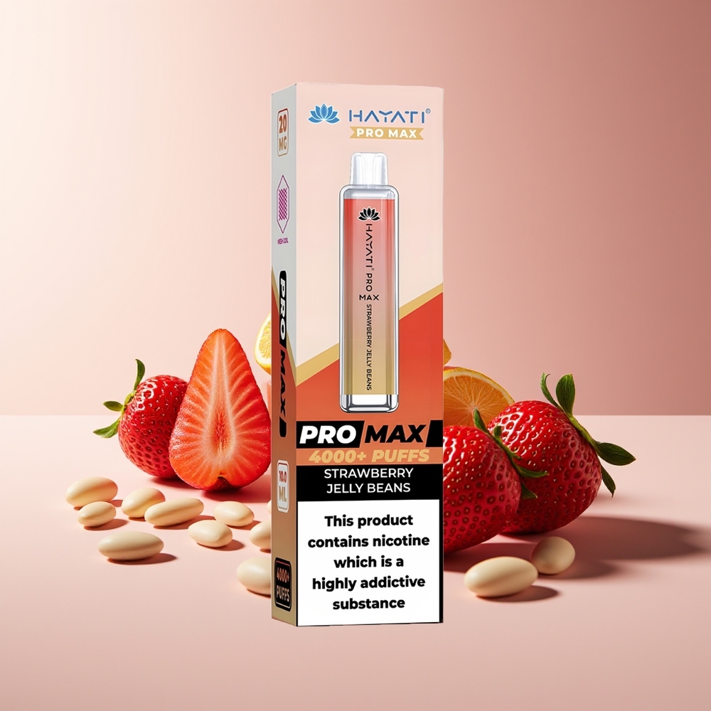 Hayati Pro Max 4000 Caladas Recargable con Luz LED y Sabor Fresa Jelly Beans