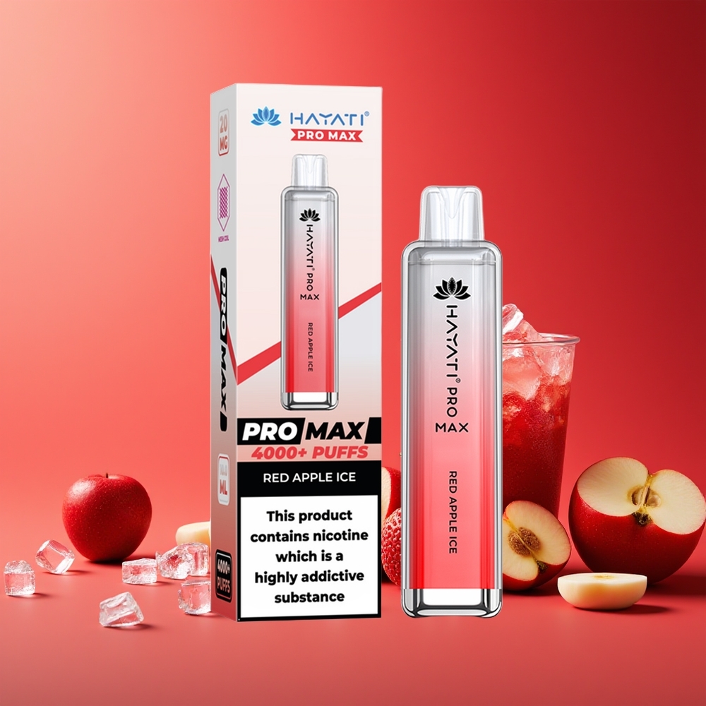 Hayati Pro Max 4000 Caladas Vape Desechable Manzana Roja Hielo Recargable LED Cristal 2ml 10ml