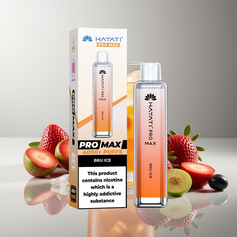 Hayati Pro Max 4000 Caladas Vape Desechable Recargable Bru Hielo Dual 1.1 Ohm Mesh LED Cristal 1400mAh