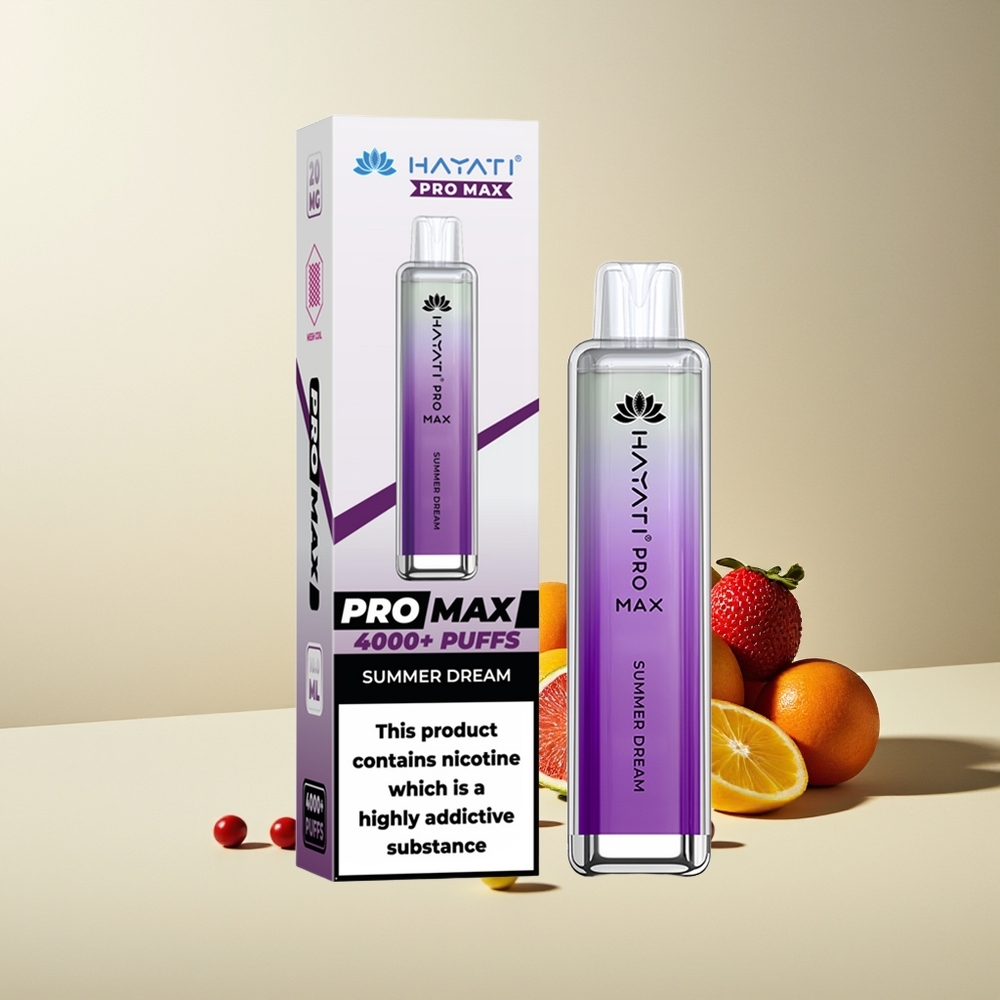 Hayati Pro Max 4000 Puffs Recargable con Luz LED y Doble Bobina de Malla Sueño de Verano