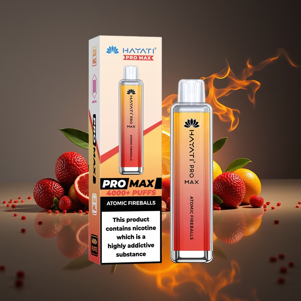 Hayati Pro Max 4000 Puffs Vape Recargable Batería Dual 1.1 Ohm Malla LED Cristal Bolas de Fuego Atómicas