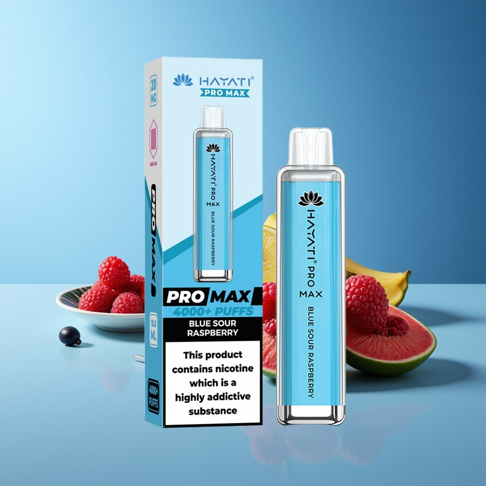 Hayati Pro Max 4000 Puffs Vape Recargable Batería Potente 1400mAh Azul Frambuesa Ácida