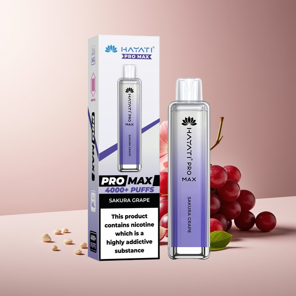 Hayati Pro Max 4000 Puffs Vape Recargable LED Cristal 2ml/10ml Sakura Uva
