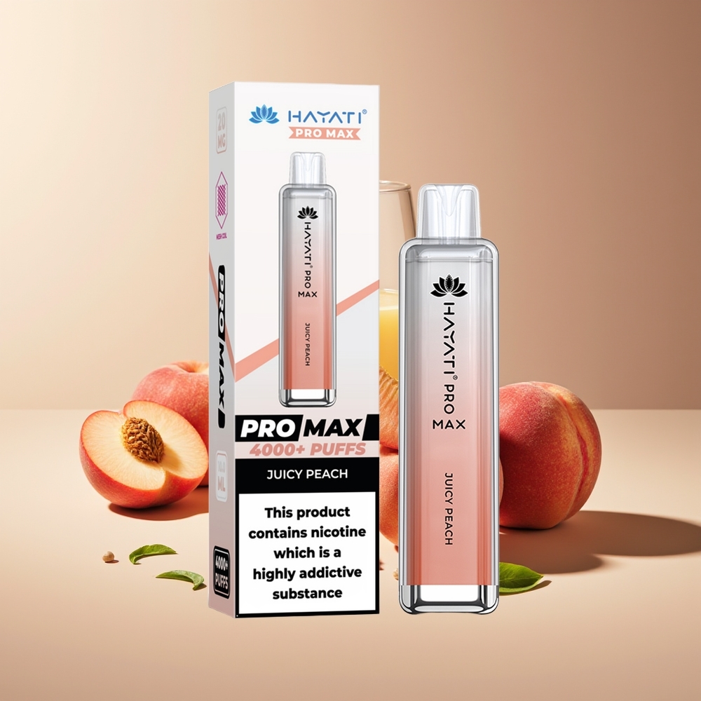 Hayati Pro Max 4000 Puffs Vape Recargable con Batería 1400mAh y Luz LED Durazno Jugoso
