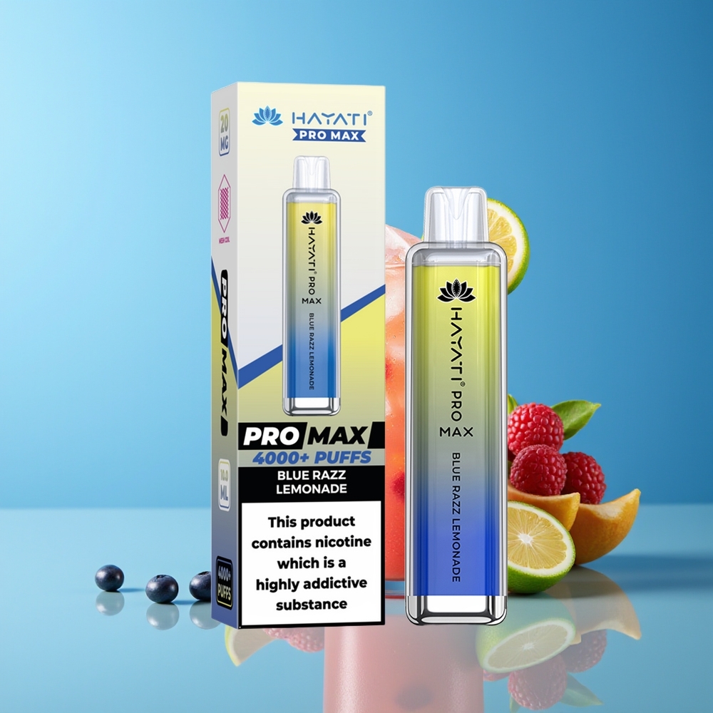 Hayati Pro Max 4000 Puffs Vape Recargable con Batería 1400mAh y Luz LED Sabor Frambuesa Azul Limonada