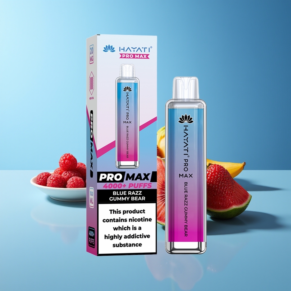 Hayati Pro Max 4000 Puffs Vape Recargable con Luz LED y Cristal Azul Gomoso