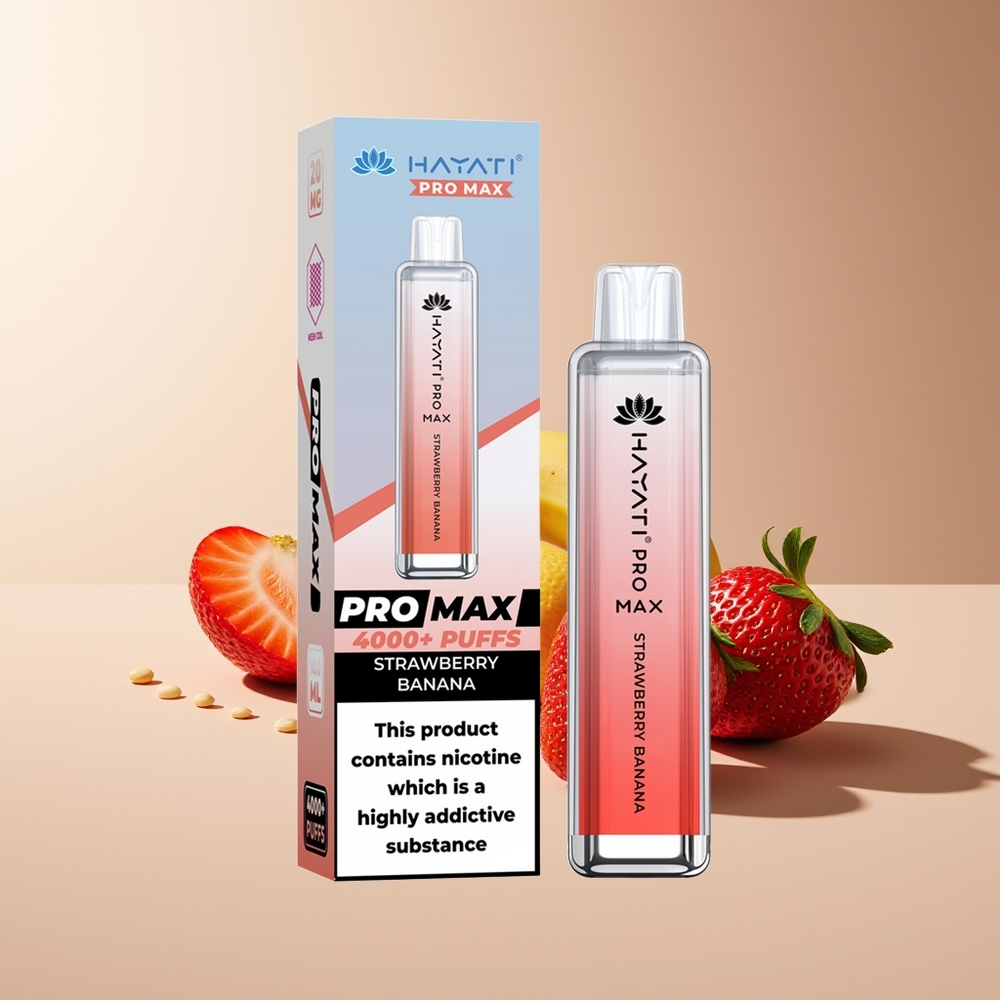 Hayati Pro Max 4000 Puffs Vape Recargable con Luz LED y Cristal Fresa Plátano