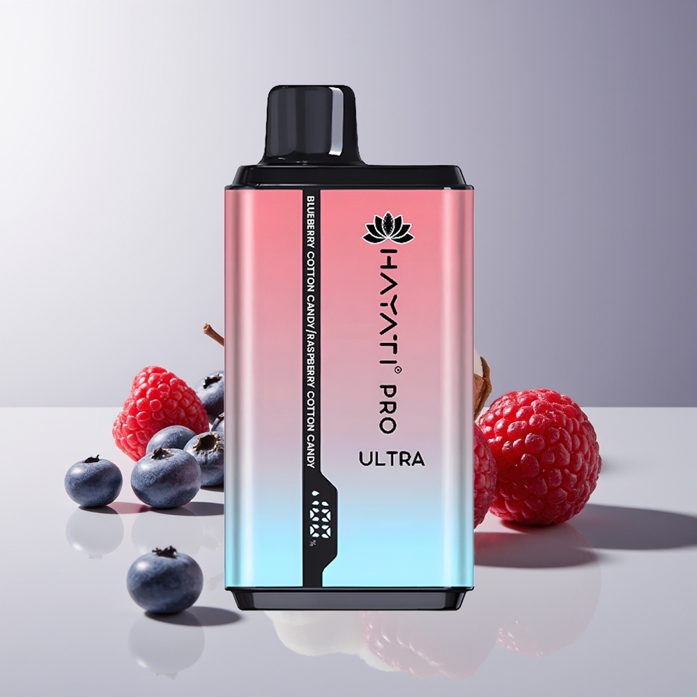 Hayati Pro Ultra 15000 Bocas Batería 850mAh 24ml 2% Arándano Algodón de Azúcar Frambuesa Algodón de Azúcar