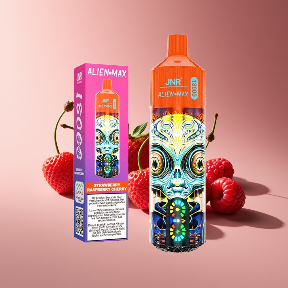 JNR Alien Max 18000 Puffs Dual Mesh LED Tipo-C Fresa Frambuesa Cereza