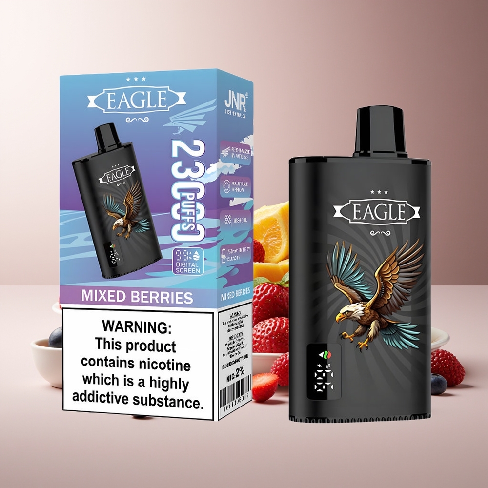 JNR EAGLE Smart 23000 Puffs Pantalla Digital Bobina Malla 1.0ohm Batería 750mAh Carga Tipo-C Mezcla de Bayas
