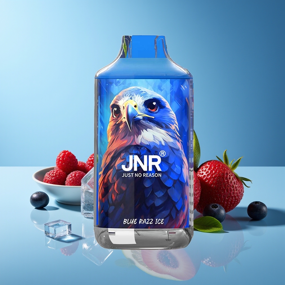 JNR Falcón 16000 Puffs 850mAh 22ml Dual Mesh Coil Tipo C y Lightning Pantalla LED Inteligente 0% 2% Azul Frambuesa Hielo