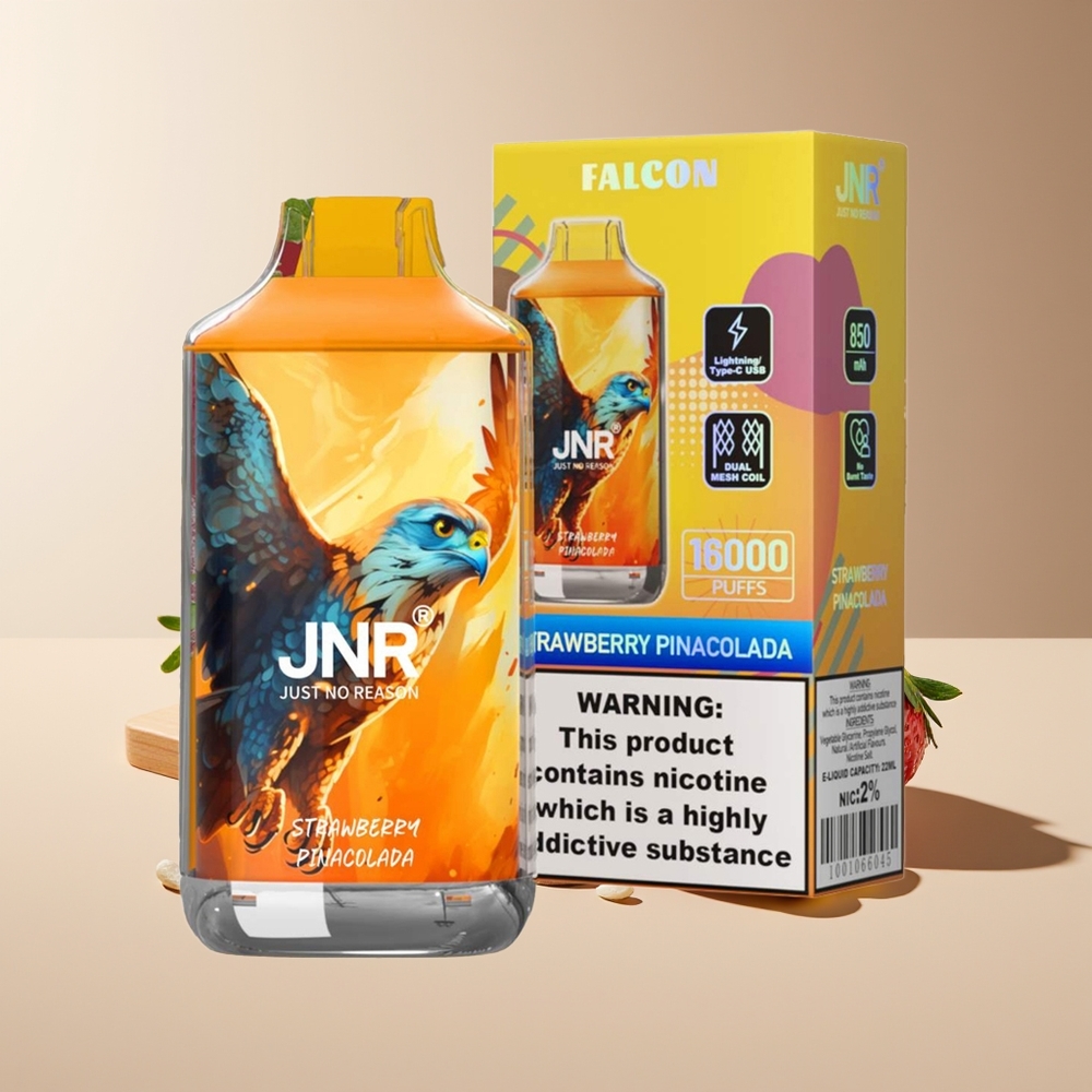 JNR Falcon 16000 Puffs 850mAh 22ml Doble Malla Tipo C & Lightning Pantalla LED 0% 2% Fresa Piña Colada